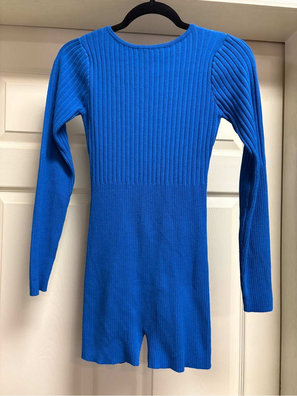 Princess Polly Electric Blue Ribbed Scoop Back Sweater Romper Shorts Snug